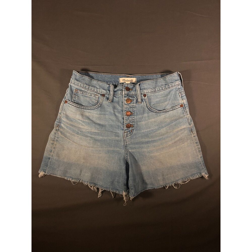 Madewell Light Wash High-Rise Denim Shorts 27 Button Closure Frayed Hem Cutoffs